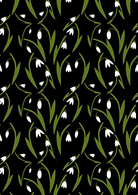 Snowdrops on Black Background Pattern
