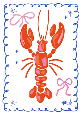 Cute Lobster Poster, Whimsical Seafood Wall Art, Playful Coastal Illustration Print