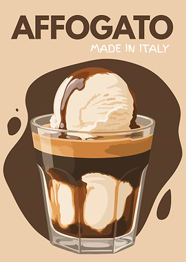 Affogato Poster – Minimalist Italian Coffee Dessert Wall Art
