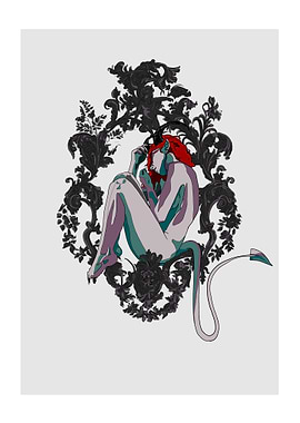 Naked Demon Woman in Ornate Frame