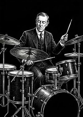 Woodrow Wilson playing drums in vintage style