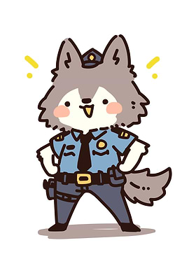 Cute Police Wolf Character