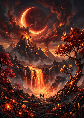 Volcanic Landscape with Celestial Event
