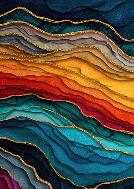 Abstract Wavy Layers with Gold Accents Geode Art