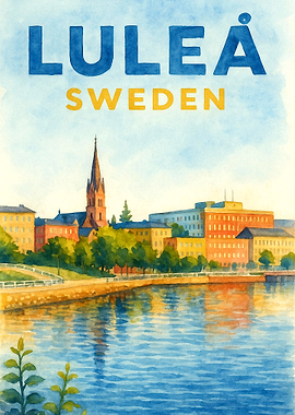 Luleå Sweden Vintage Travel Poster | Watercolor Scandinavian Waterfront Wall Art
