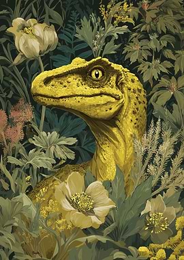 Yellow Raptor in Floral Jungle