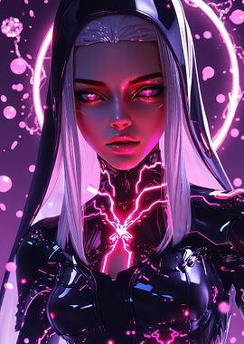 Cyberpunk Woman with Pink Neon Aura
