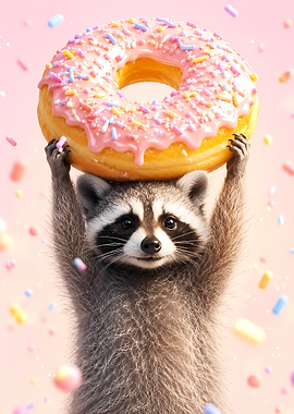 Raccoon Holding a Donut