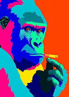 Gorilla Smoking a Cigarette Pop Art
