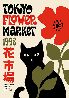 Tokyo Flower Market Cat Poster