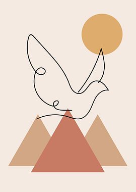 Minimalist Dove and Mountains