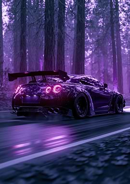 Purple Neon Sports Car in Forest