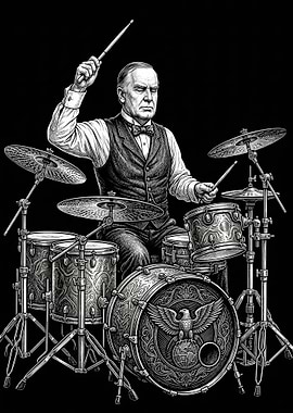 William McKinley Playing Drums with Eagle Emblem