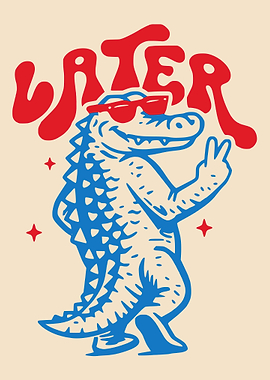 Water Alligator Poster, Retro Cartoon Crocodile Wall Art, Fun Summer Animal Print