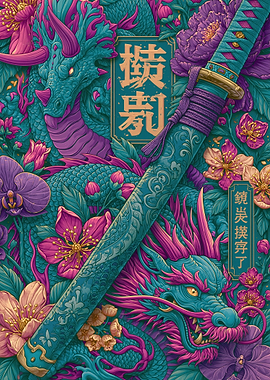 Dragons and Katana with Flowers