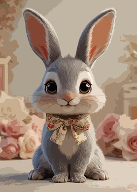 Cute Bunny with Floral Bow