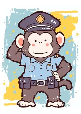Cute Monkey Police Officer Illustration