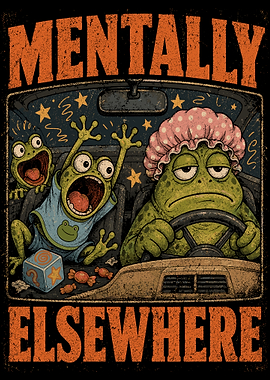 Funny Frog Car Poster, Chaos Road Trip Wall Art, Meme Animal Illustration Print