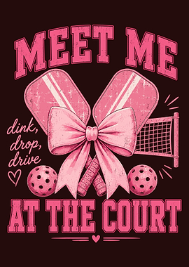 Meet Me at the Court Pickleball Poster, Pink Sports Paddle Wall Art, Feminine Game Day Print