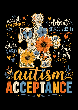 Autism Acceptance Poster, Neurodiversity Wall Art, Colorful Puzzle Piece Print