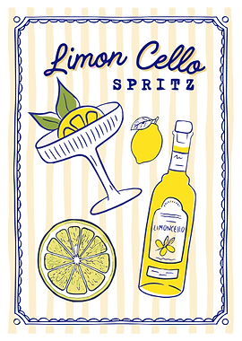 Limoncello Spritz Poster, Summer Cocktail Wall Art, Lemon Drink Recipe Illustration Print