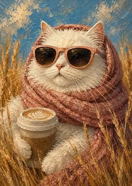 Cat in Sunglasses with Coffee