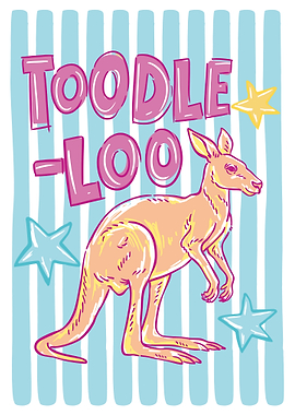 Toodle Loo Kangaroo Poster, Cute Whimsical Nursery Wall Art, Playful Kids Room Print