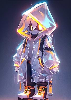 Cyberpunk Character in Transparent Hoodie