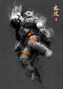 Astronaut in Space with Orange Accents