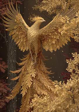 Golden Phoenix in Autumn Forest