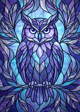 Stained Glass Owl on Branch