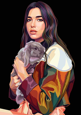 Dua Lipa holding a rabbit