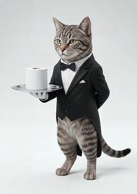 Cat Butler Serving Toilet Paper