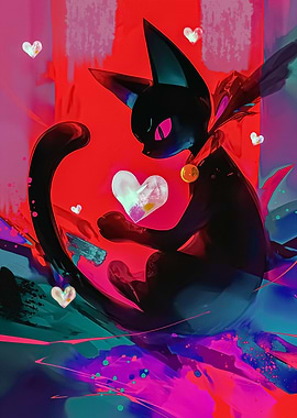 Black Cat with Hearts