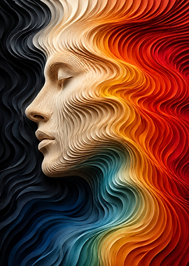 Abstract Face with Colorful Waves