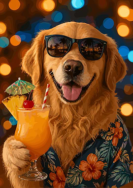 Golden Retriever with Cocktail