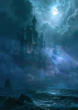 Mystical Castle Under a Full Moon
