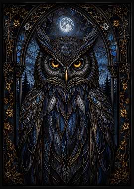 Stained Glass Owl Wall Poster