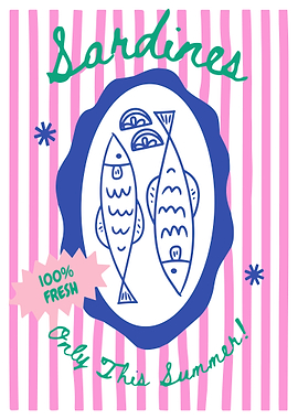 Fresh Sardines Poster, Retro Summer Fish Wall Art, Vintage Seafood Sign Print