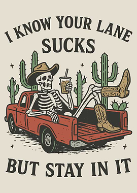 Skeleton Cowboy Poster, Funny Desert Truck Wall Art, Retro Western Humor Print