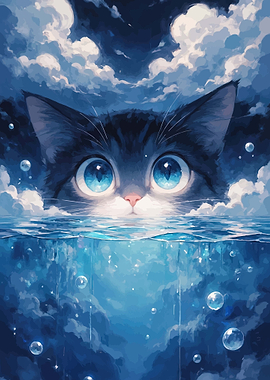 Cute Cat Peeking from Water