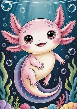 Cute Axolotl Underwater Scene
