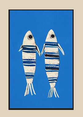 Minimal Fish on Blue