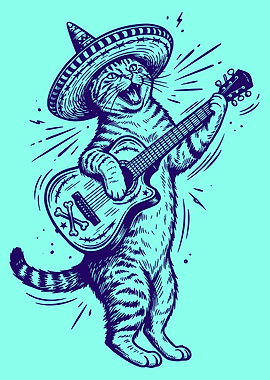 Cat Playing Guitar with Sombrero
