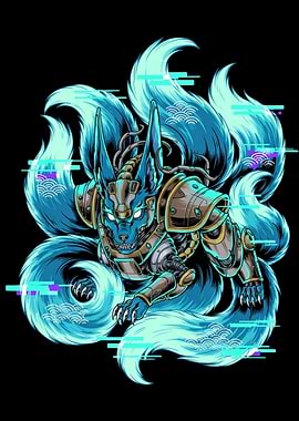 Cyberpunk Kitsune with Glitch Effects