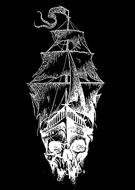 Pirate Ship Skull Illustration
