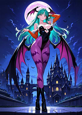 Morrigan Aensland in front of a castle