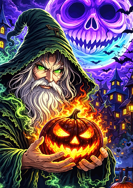 Halloween Wizard with Jack-o'-lantern