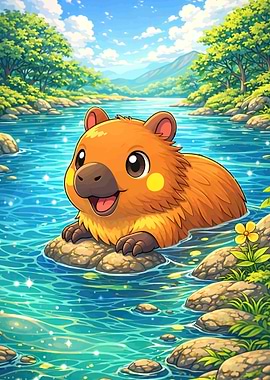 Cute Capybara in a River