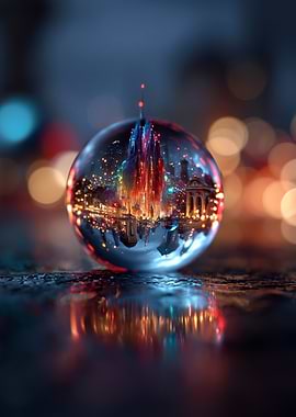 Cityscape Reflected in Crystal Ball